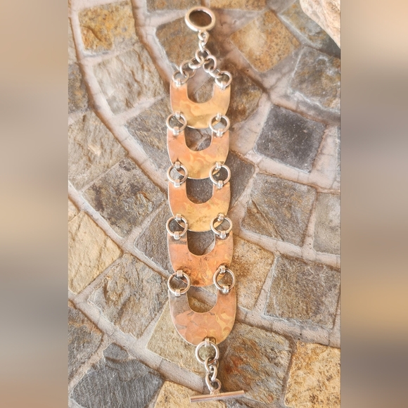 Sterling Silver hammered Link Bracelet - Picture 9 of 16